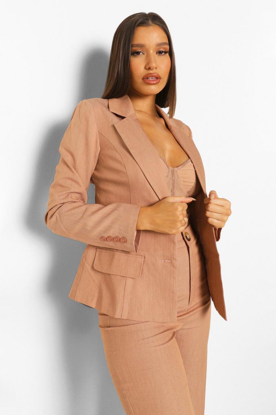 Camel Woven Marl Cut Out Back Blazer image number 1