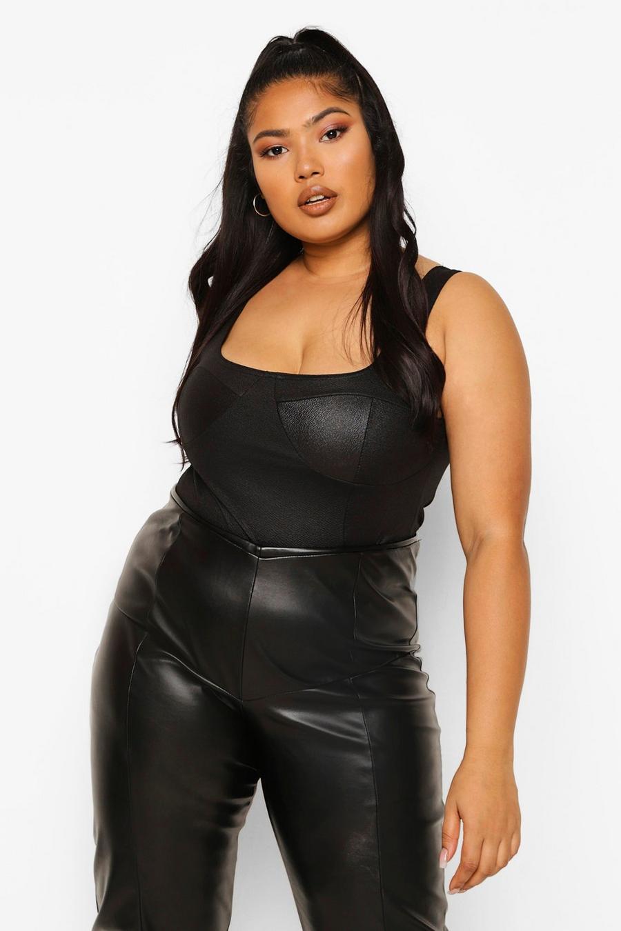 Plus Leather Look Cup Detail Bodysuit image number 1