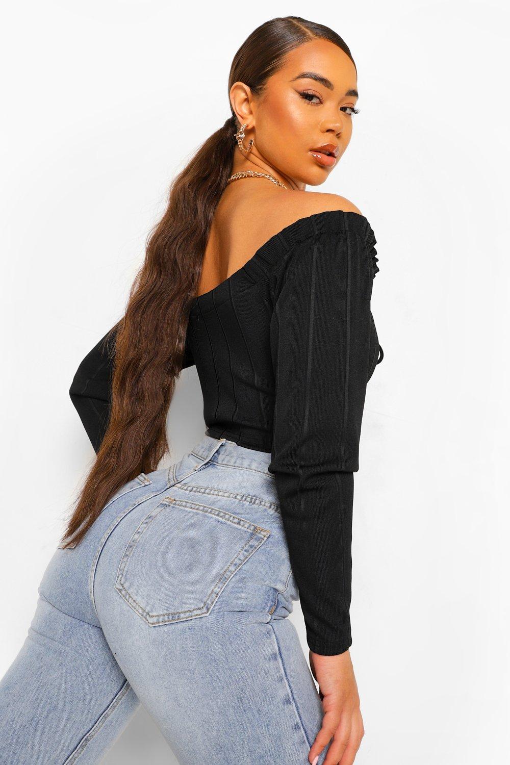 Long Sleeve Bandage Peasant Crop Top