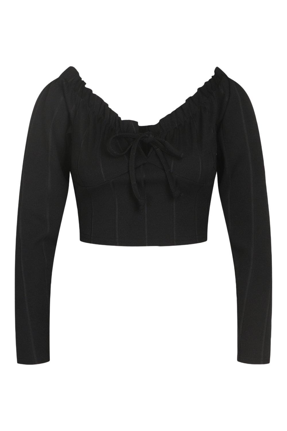 Long Sleeve Bandage Peasant Crop Top