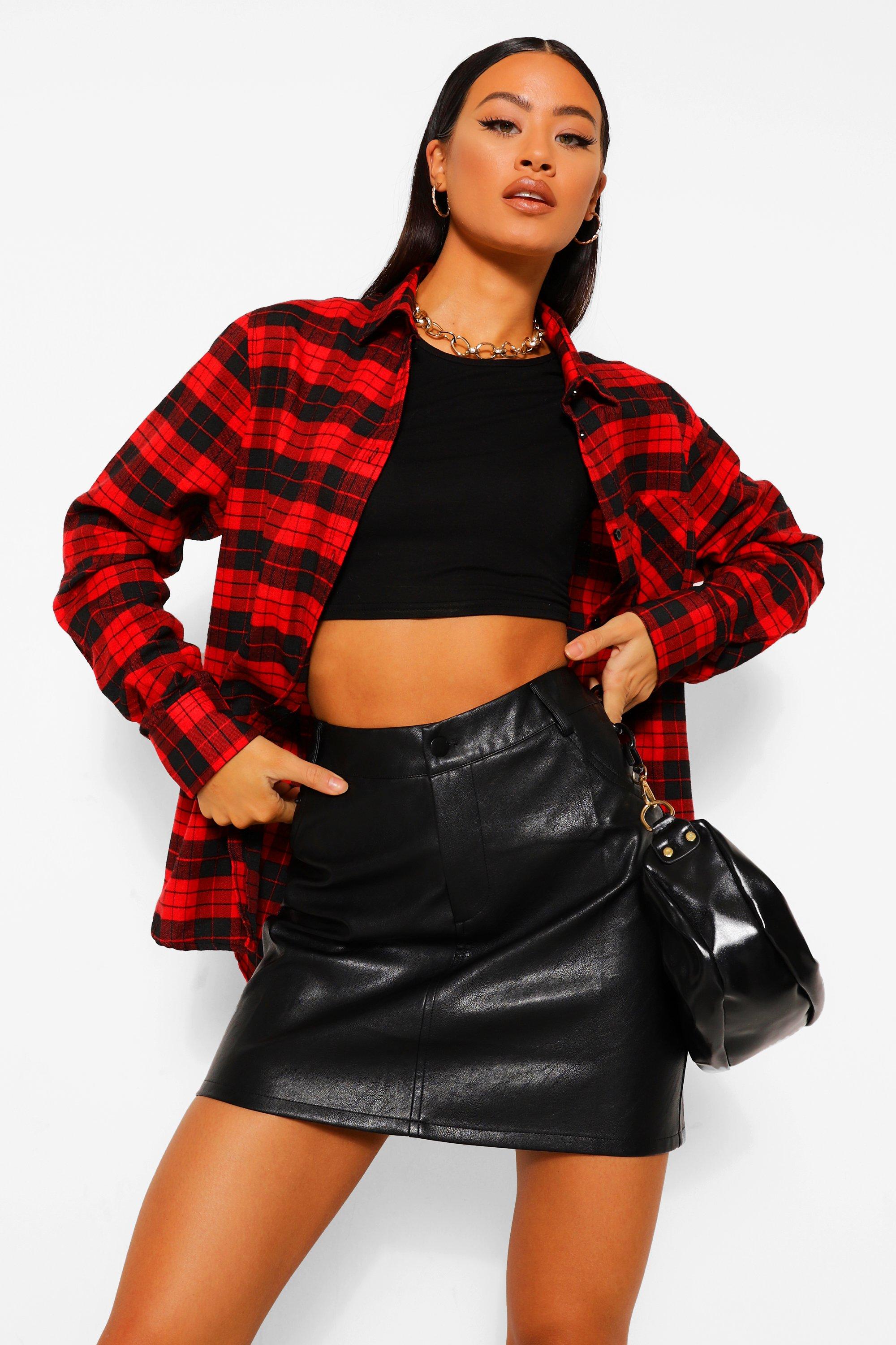 Boohoo red leather skirt hotsell