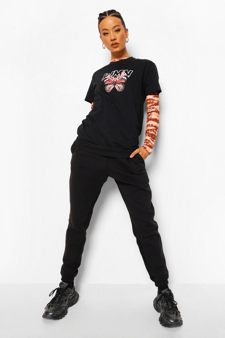 Black Flame Buttferfly Print Tshirt image number 1