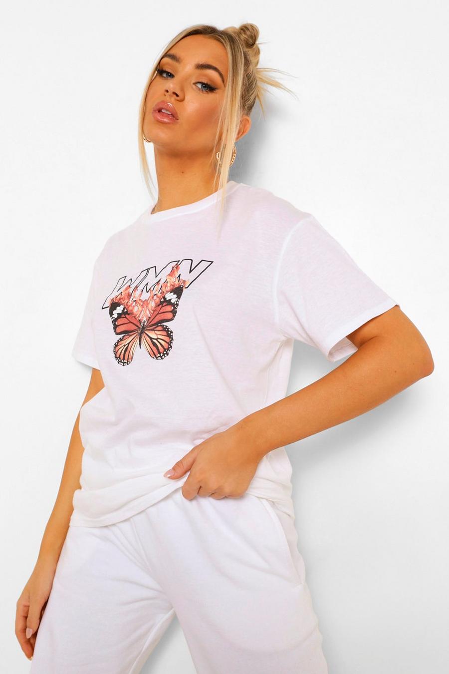 White Flame Buttferfly Print Tshirt image number 1