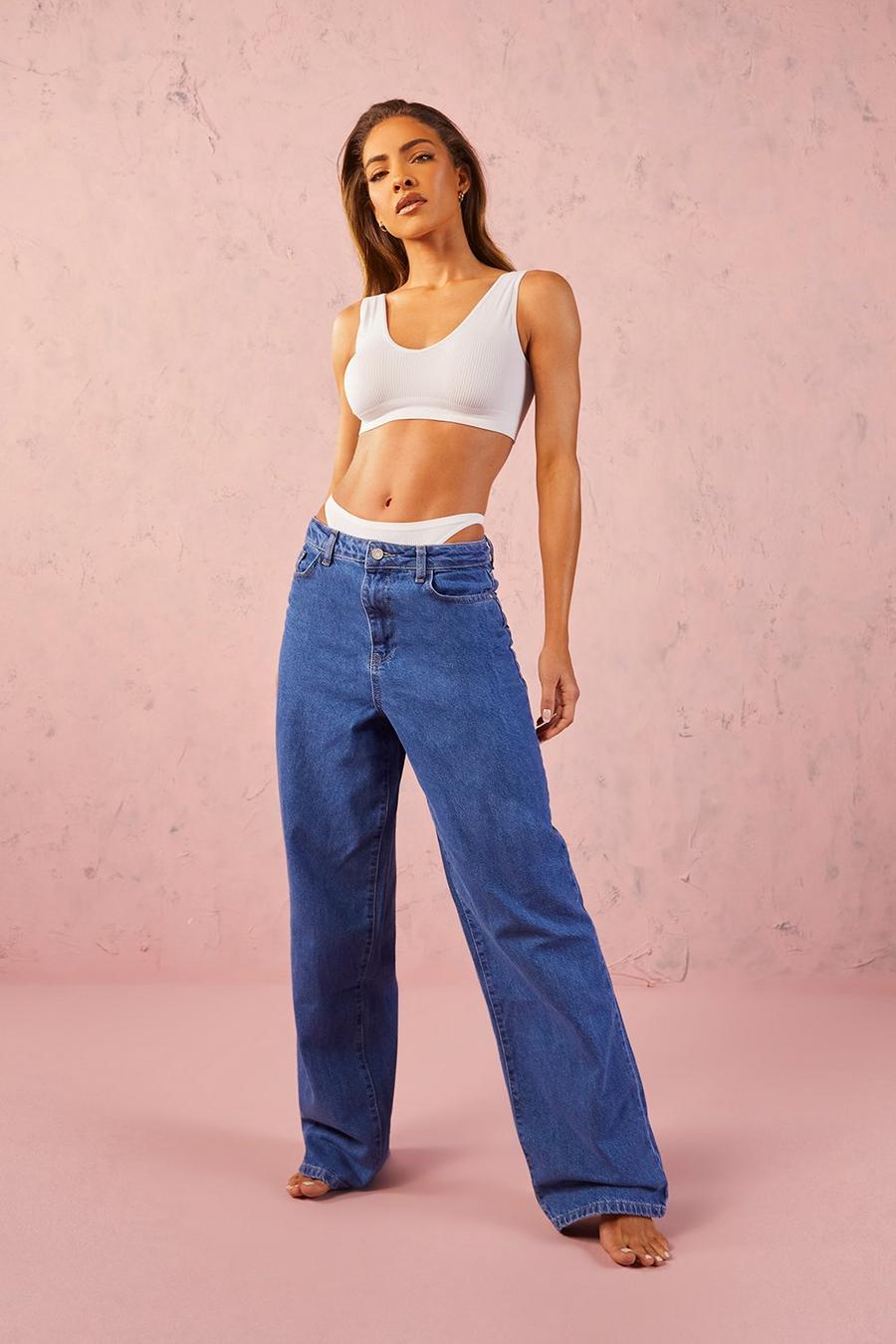 כחול ביניים ג'ינס בגזרת דאד High Rise בסגנון שנות ה-90 image number 1