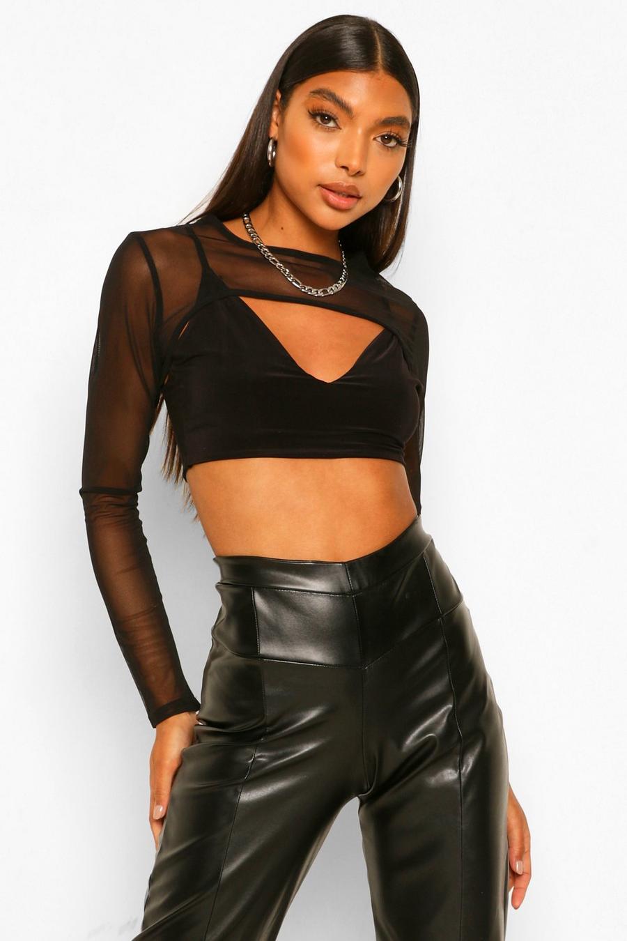 Women's Triangle Bralet And Mesh Super Crop Top