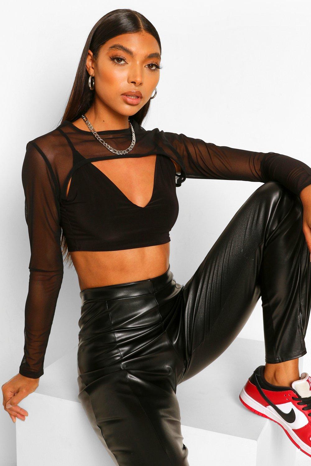 Women's Triangle Bralet And Mesh Super Crop Top