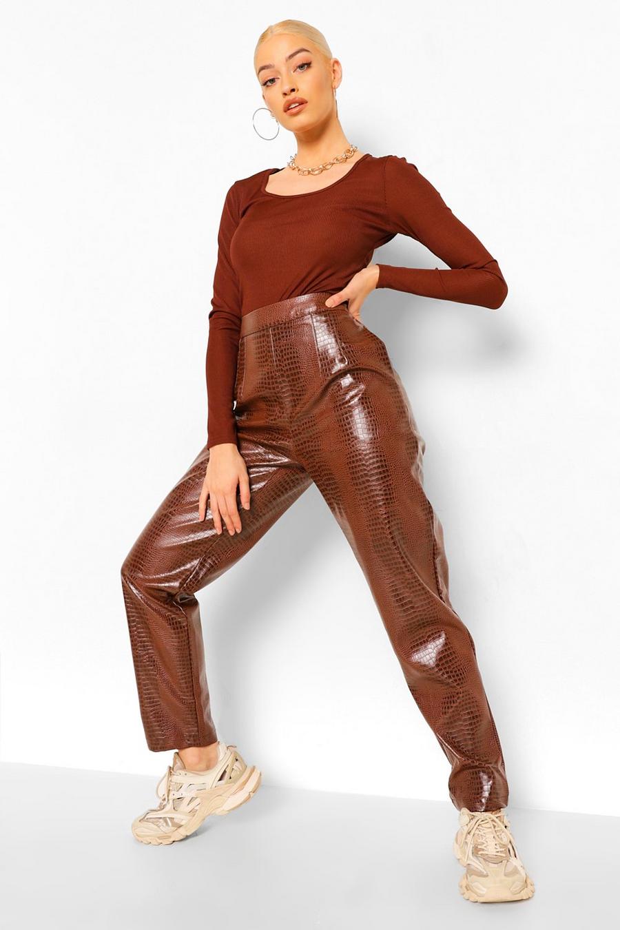Chocolate Long Sleeve Rib Cut Out Detail Bodysuit image number 1