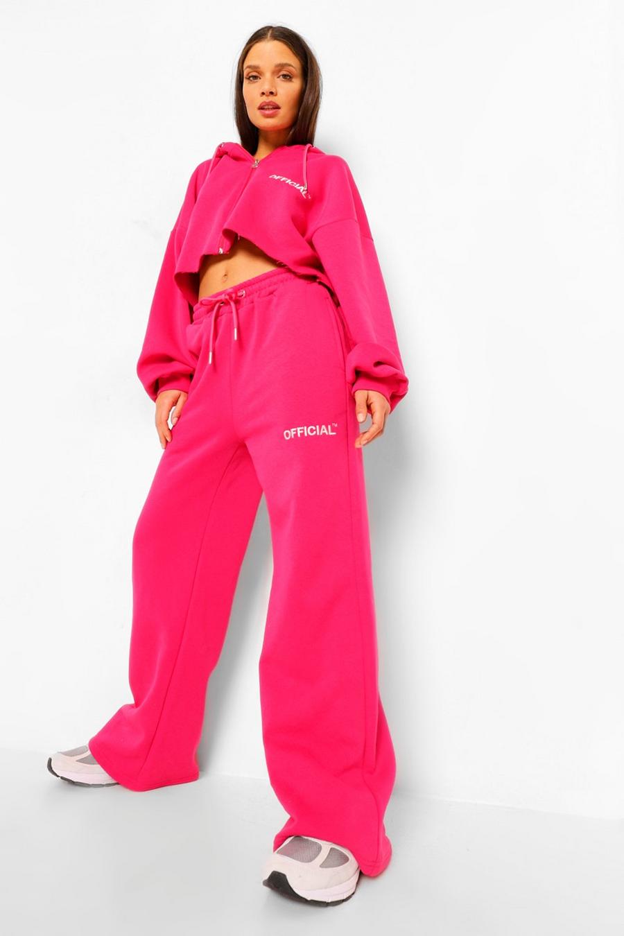 Hot pink Oversize joggers med vida ben image number 1