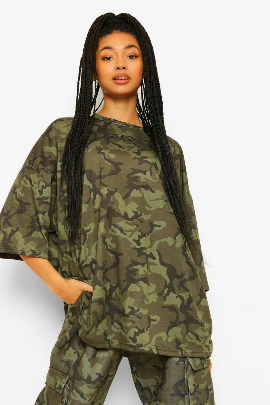 T-shirt oversize camouflage con scritta, Multi image number 1