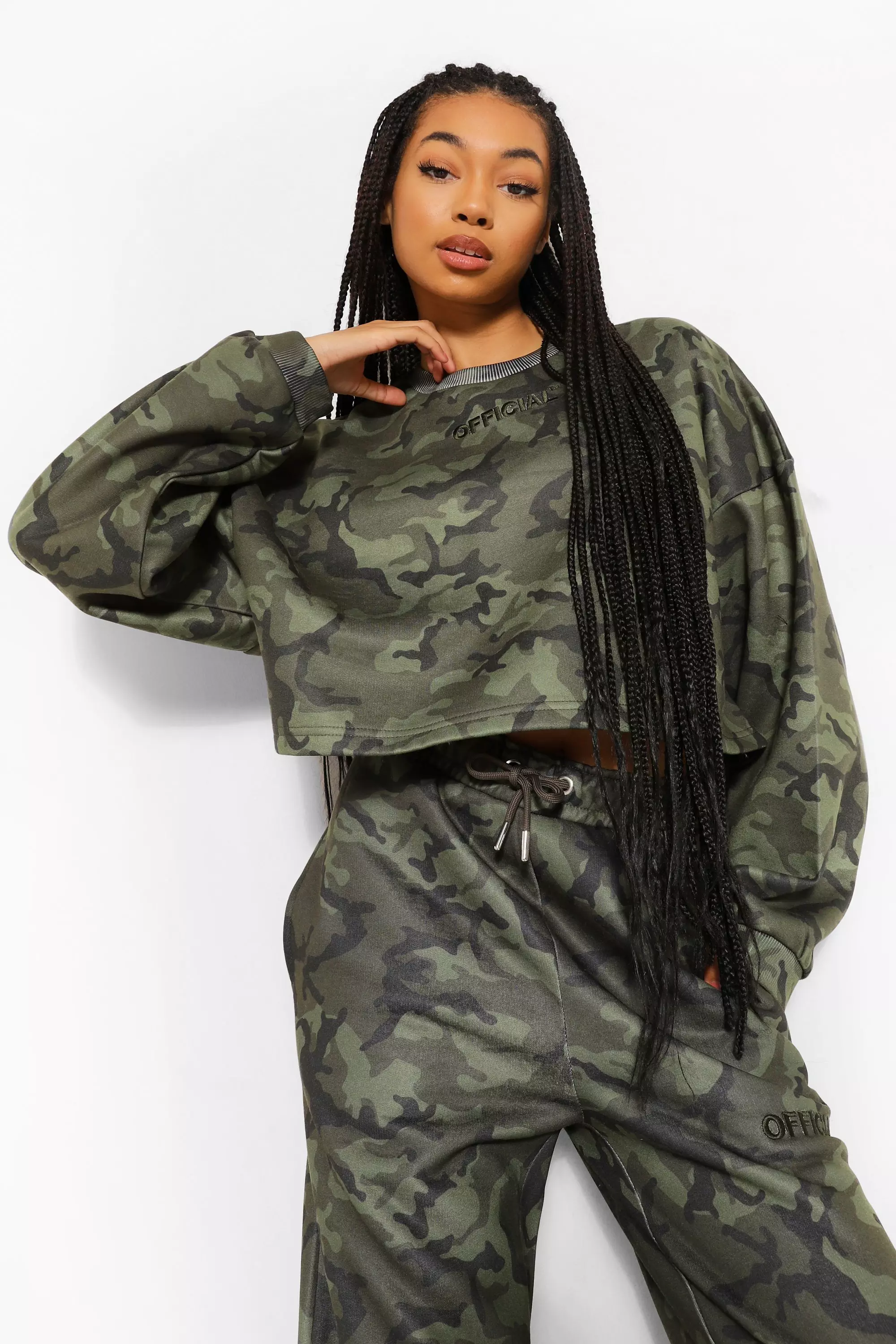Camo store crop sweater