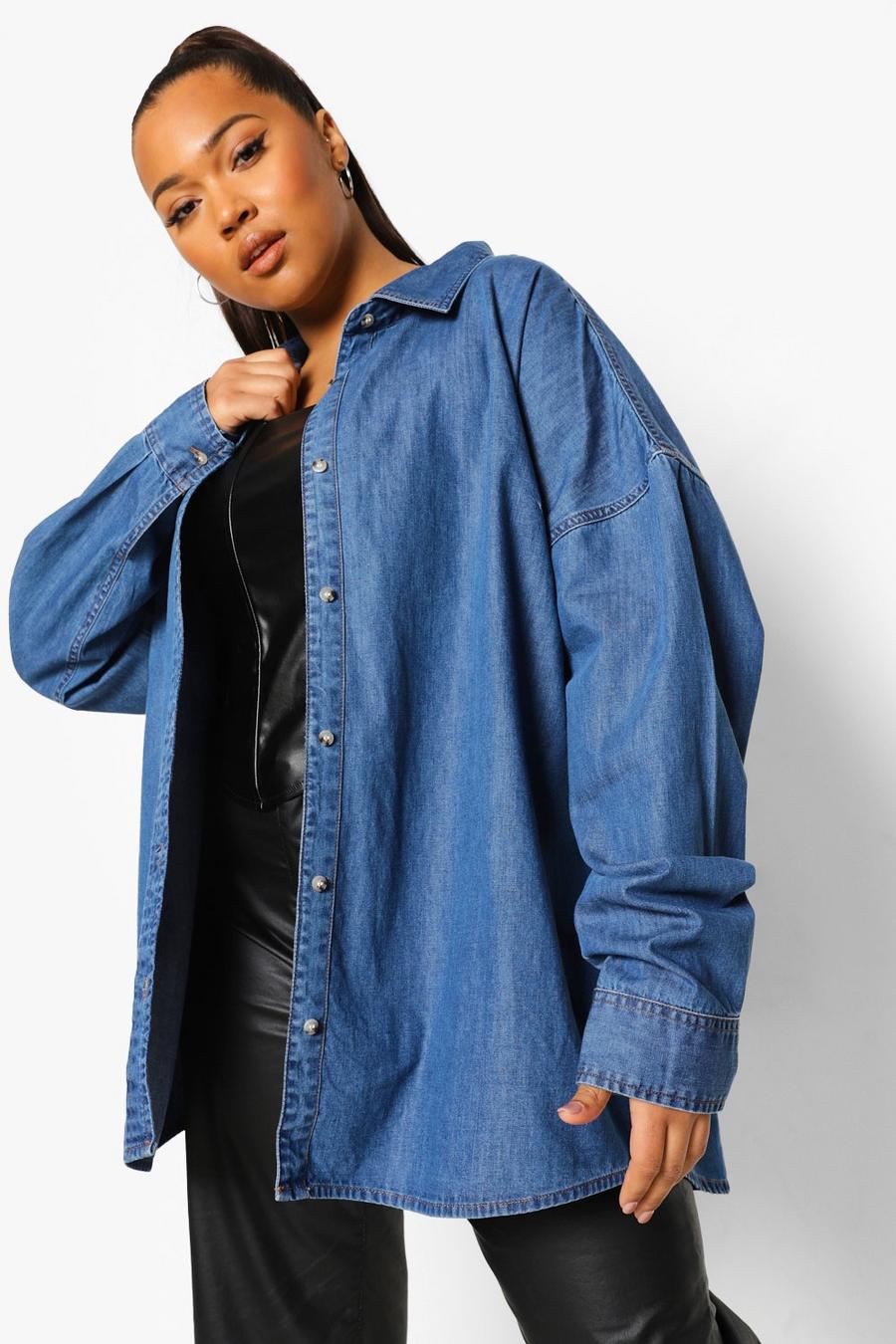 Mid blue Oversize jeansskjorta image number 1