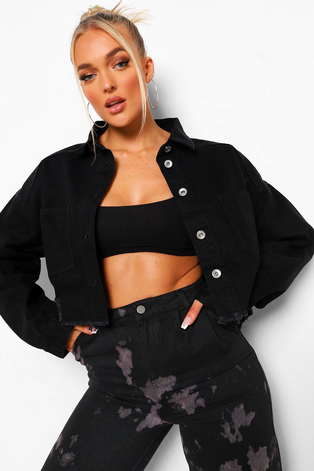 Black denim jacket outlet boohoo