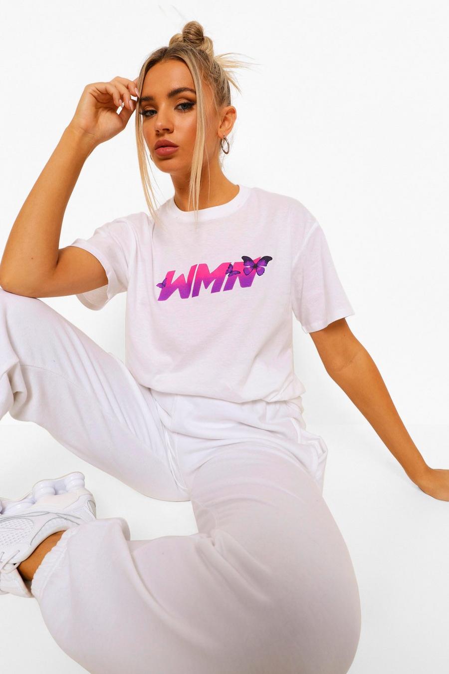 White Woman T-shirt med tvåfärgat tryck och fjäril image number 1