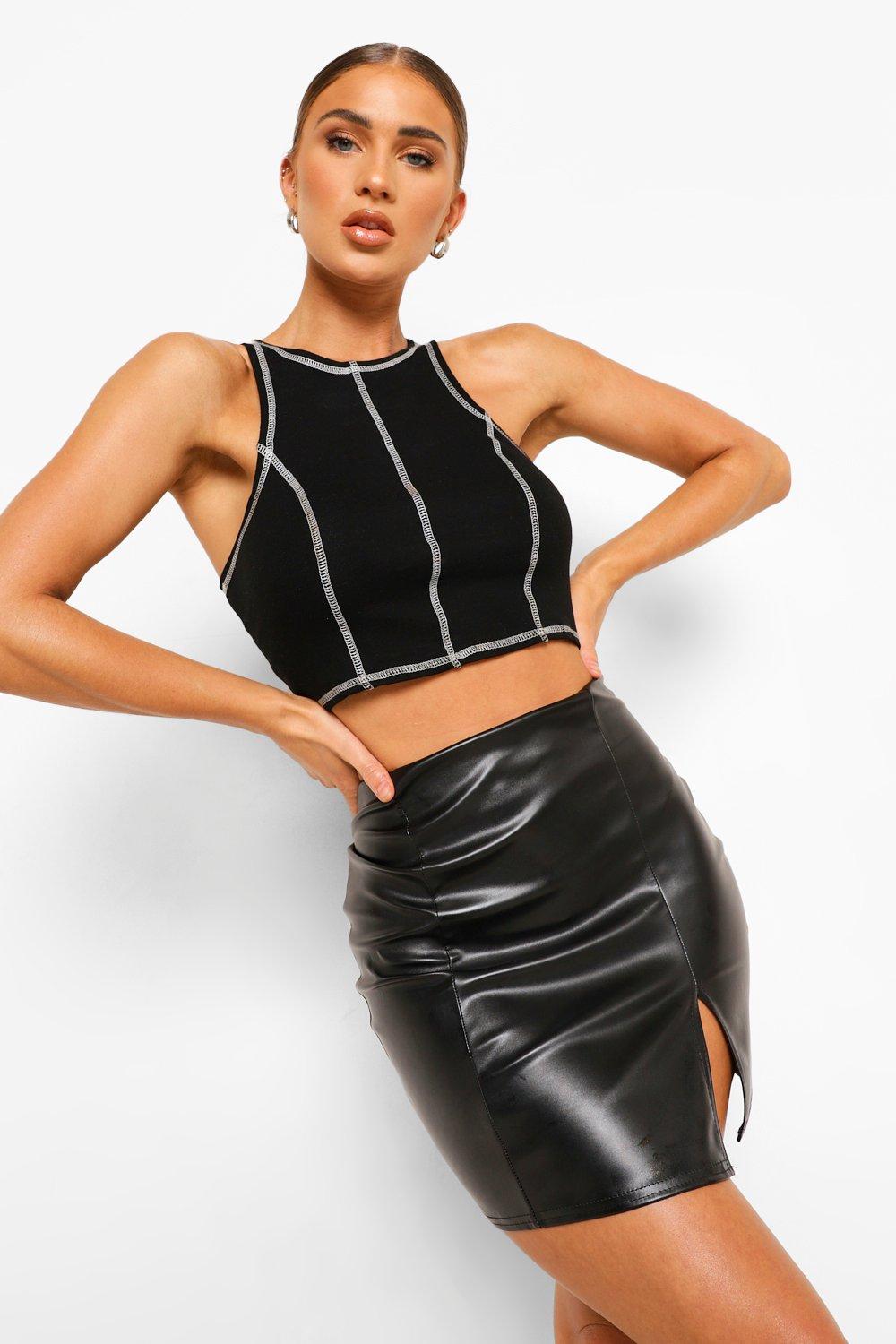 Boohoo faux hot sale leather skirt