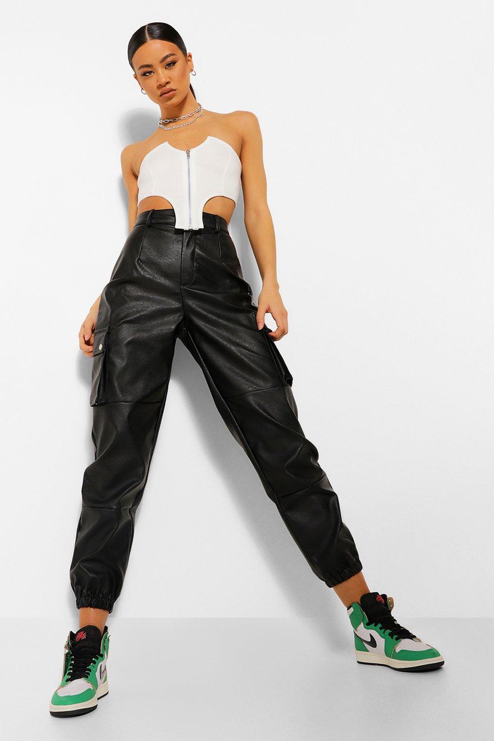 leather look cargo trousers