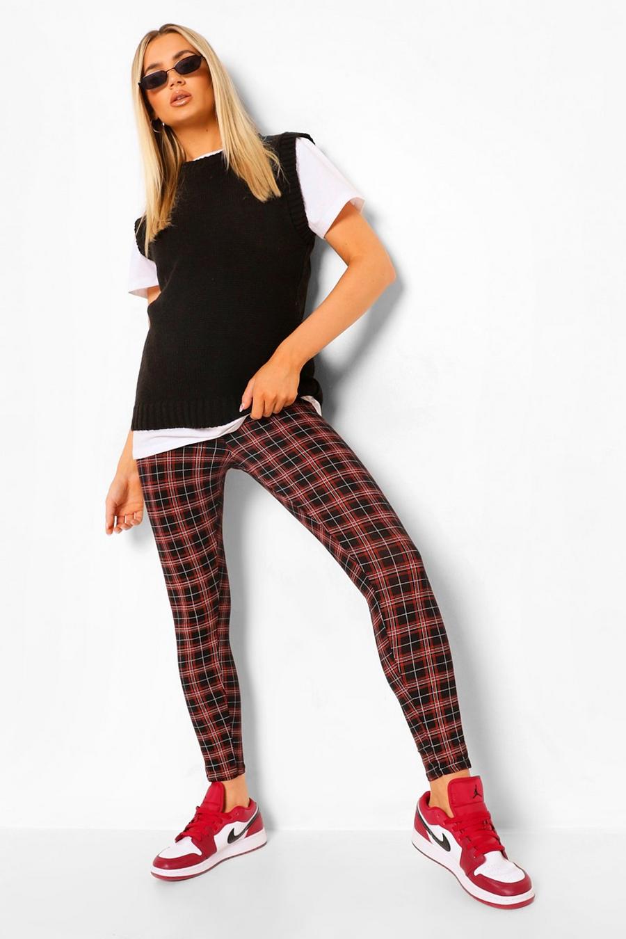 Contrast Side Stripe Checked Leggings image number 1