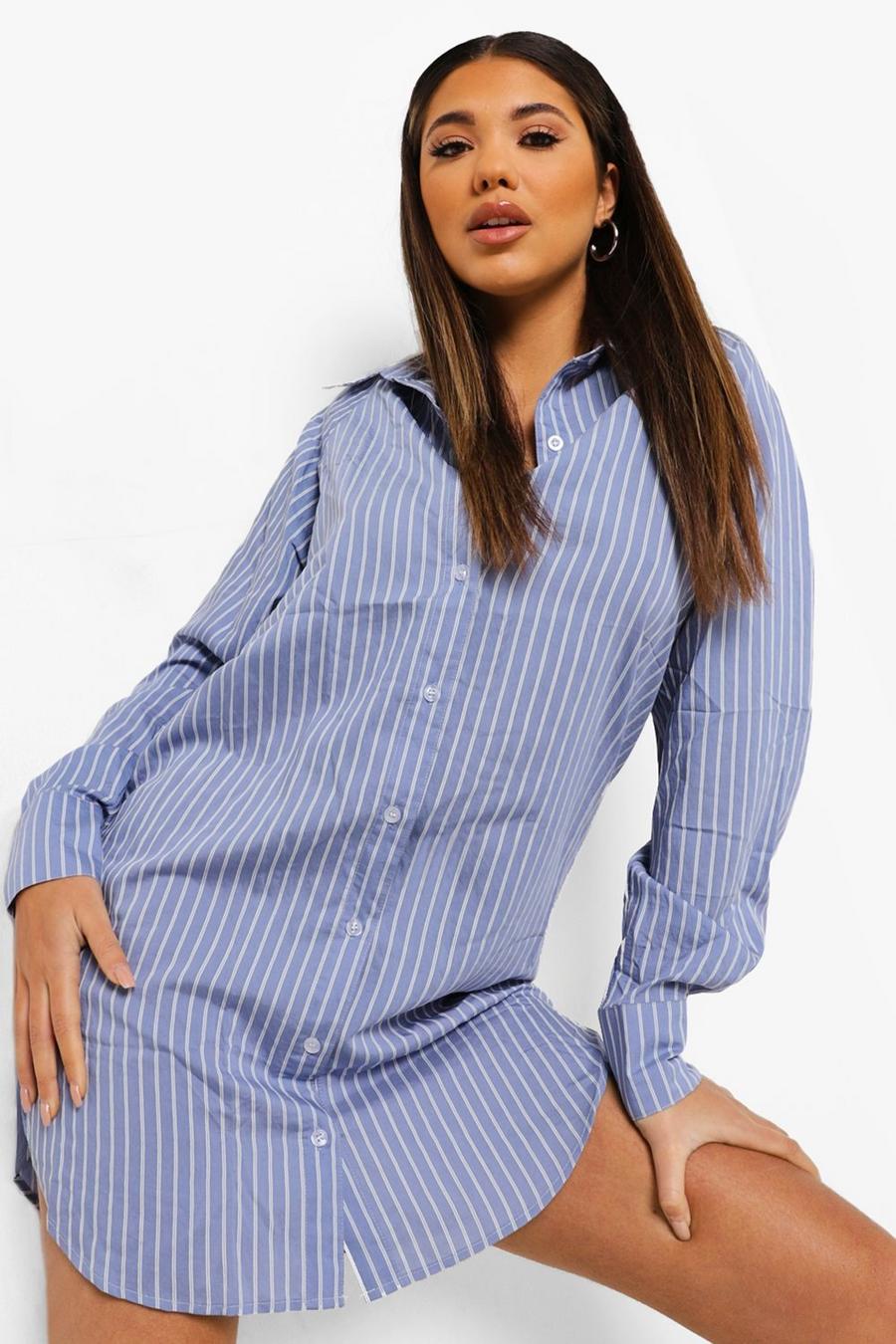 Light blue Oversized Stripe Crinkle Shirt Dress image number 1