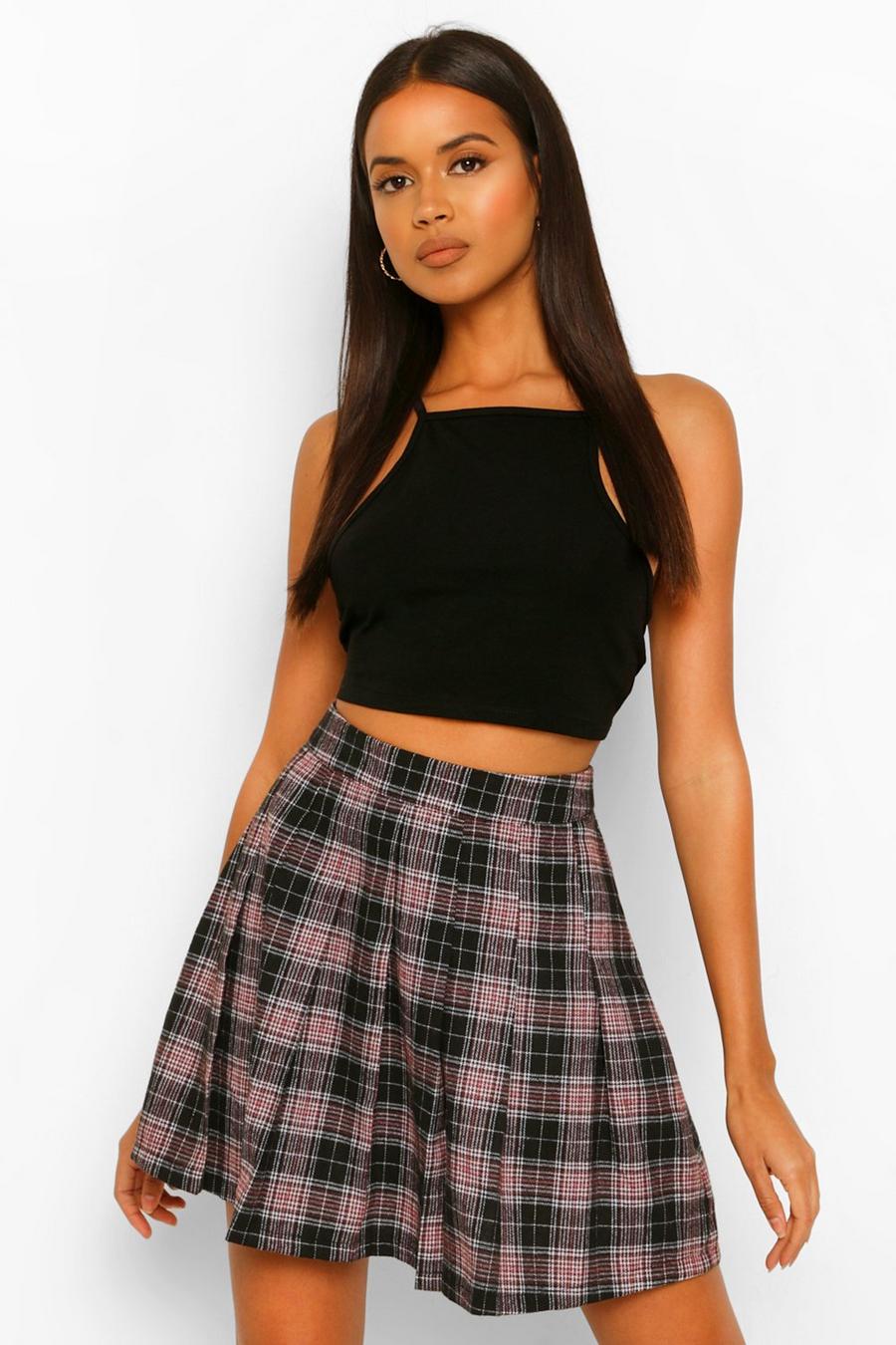 Woven Check Tennis Skirt, Black image number 1