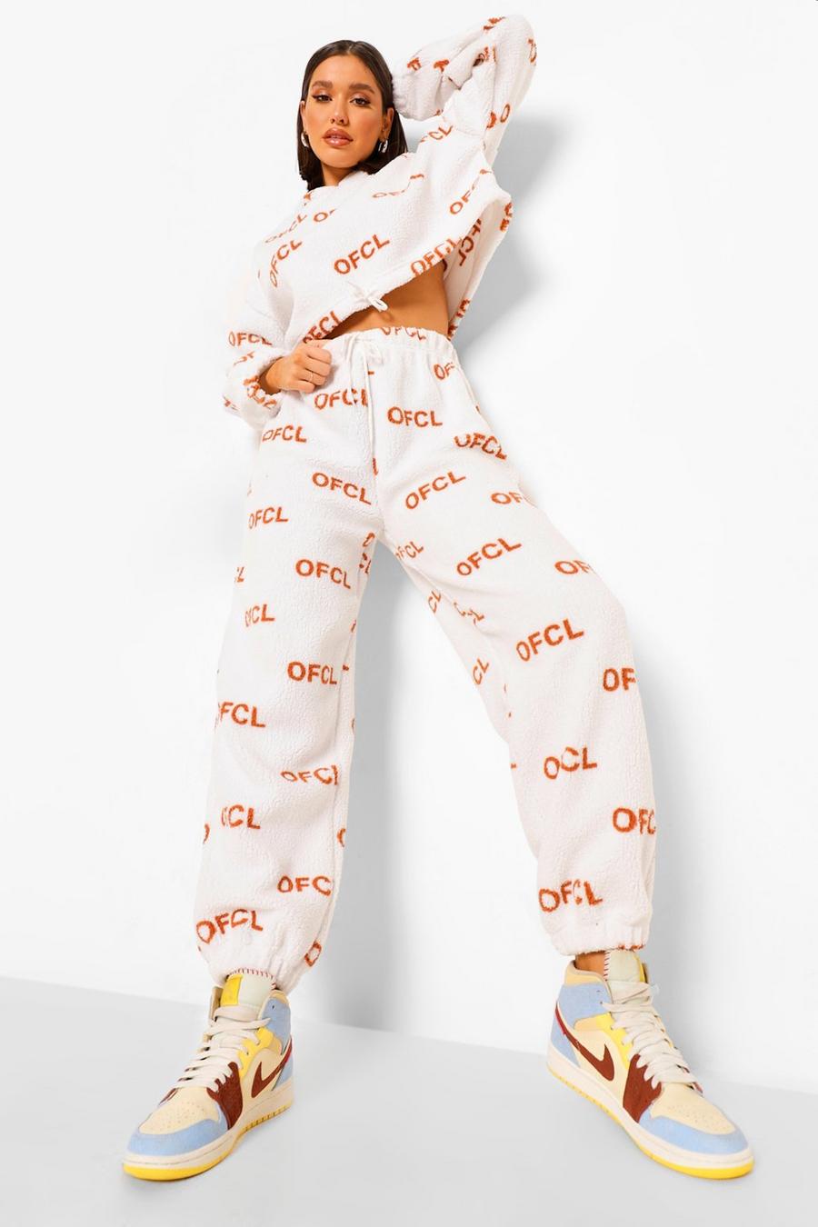 White Ofcl Print Teddy Joggers image number 1
