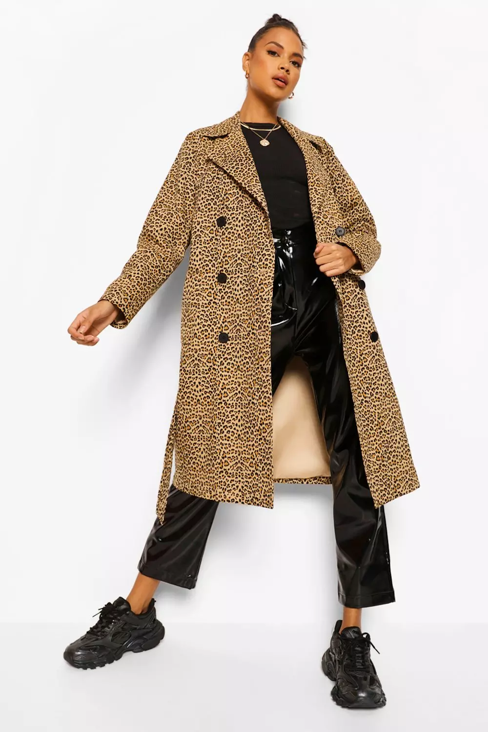 Brown Leopard Print Trench Coat alternative image