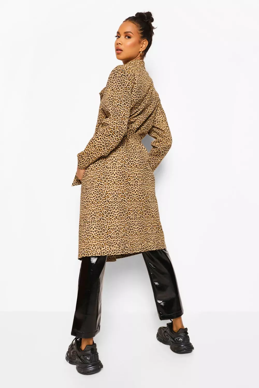 Brown Leopard Print Trench Coat alternative image