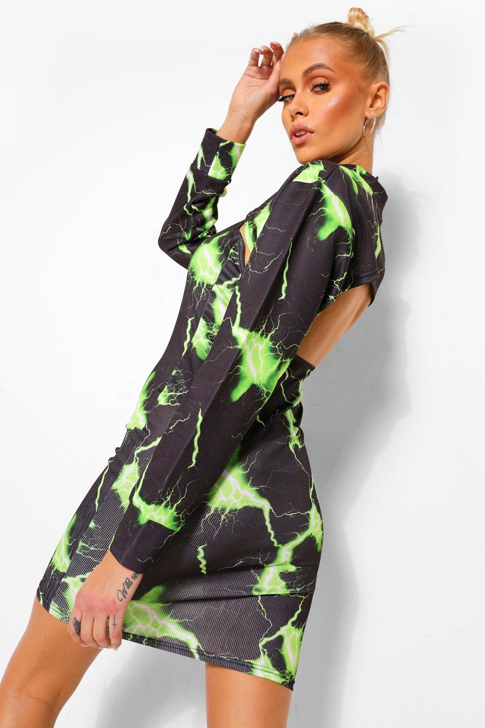 Lightning Plunge Mini Dress Sweat Top Set