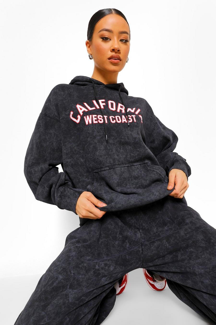 Charcoal "California" Oversize hoodie med tvättad effekt image number 1