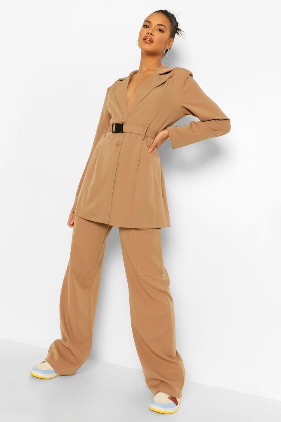 Taupe Cargo Pocket Wide Leg Tailored Trousers image number 1