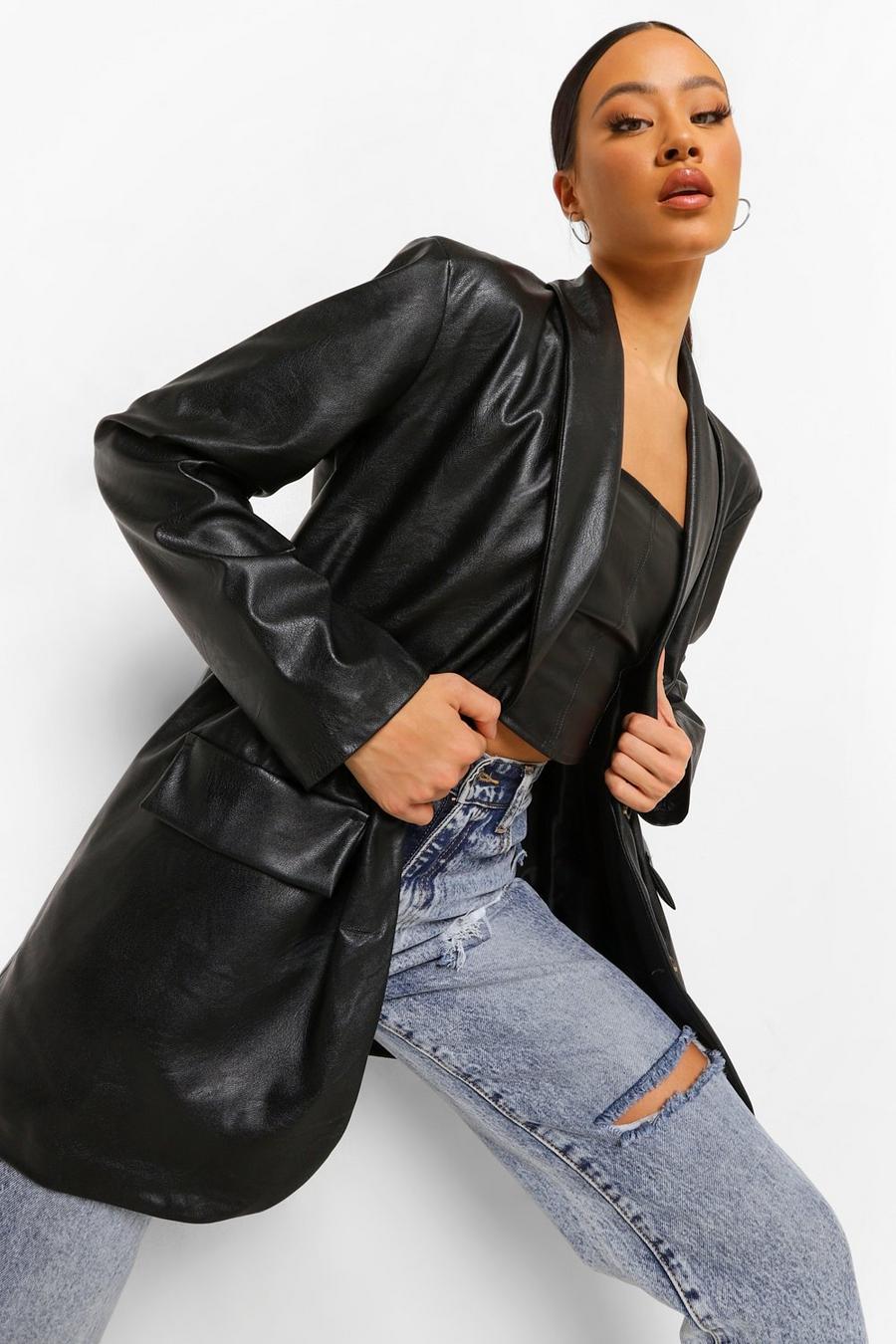 Women's Oversized Leather Look Dad Blazer | Boohoo UK