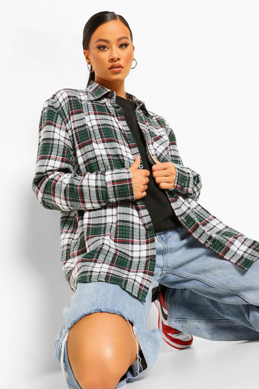 Green Super Oversized Brushed Checked Shirt image number 1
