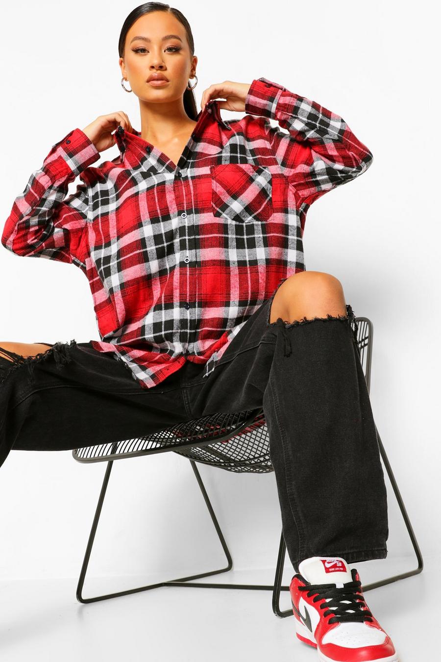 Red Super Oversized Brushed Checked Shirt image number 1