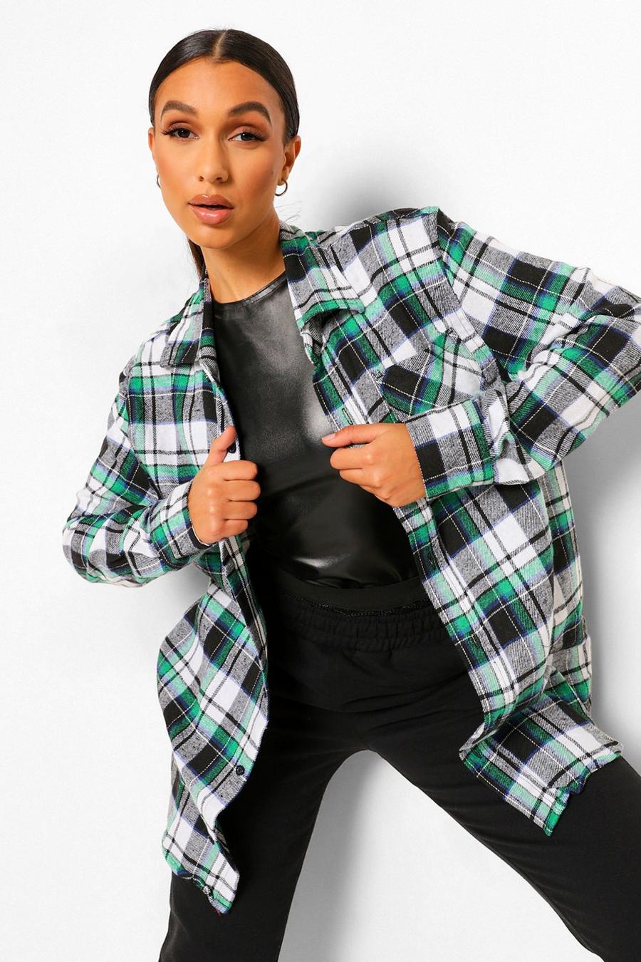 Super Oversized Brushed Checked Shirt, Green image number 1