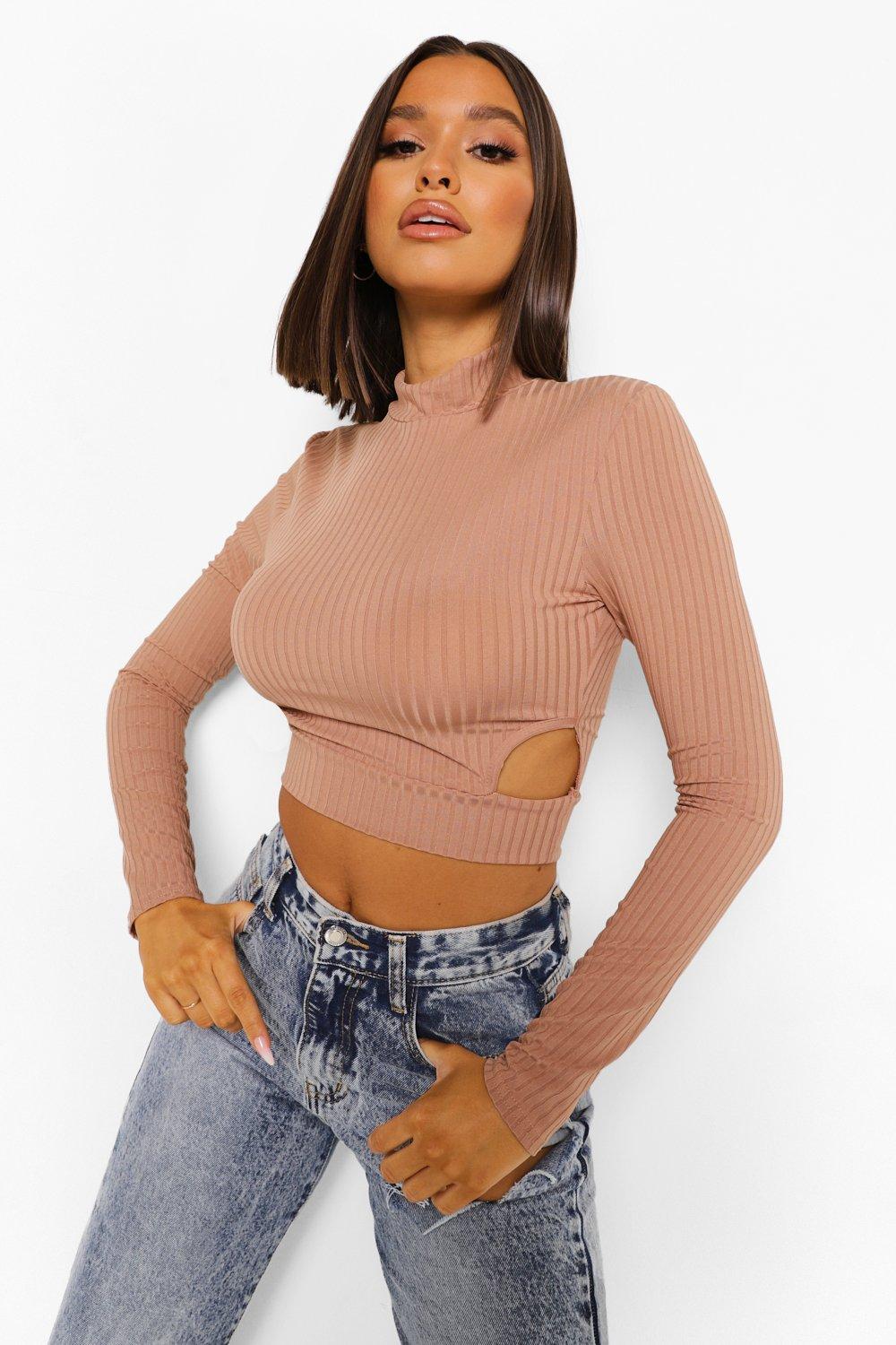 Beige high hot sale neck top