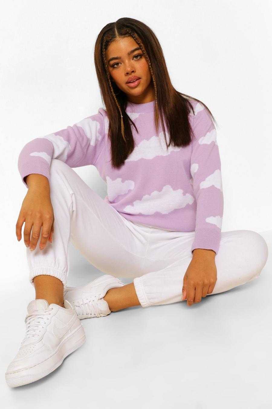 Lilac Stickad tröja med moln image number 1