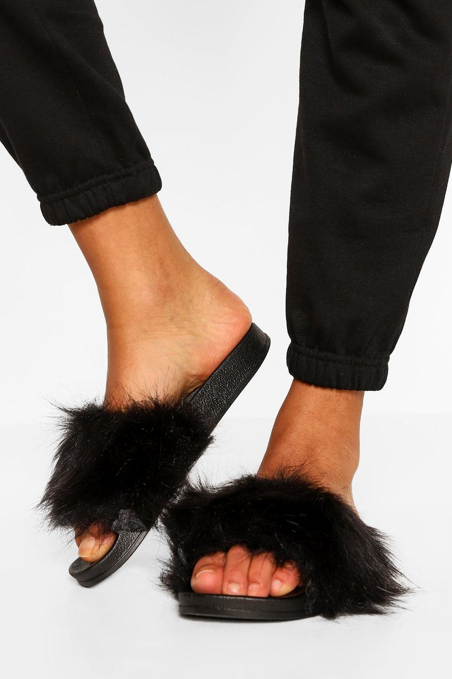 Black Faux Fur Slider image number 1