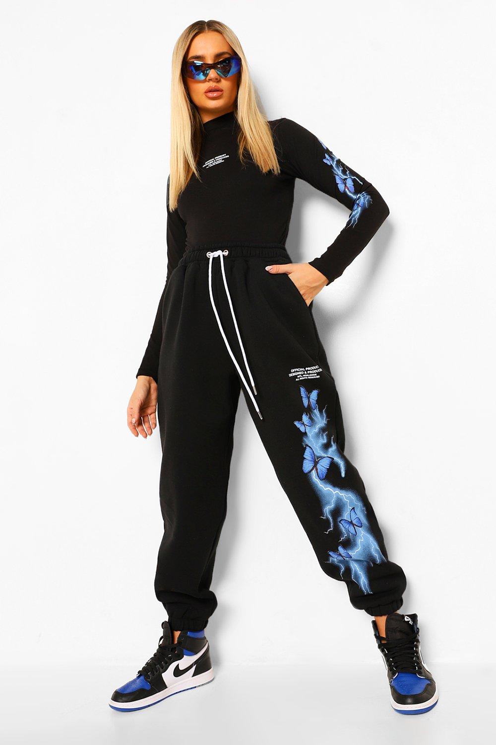 Plus Button Detail Bodysuit And Cuffed Oversized Jogger Set