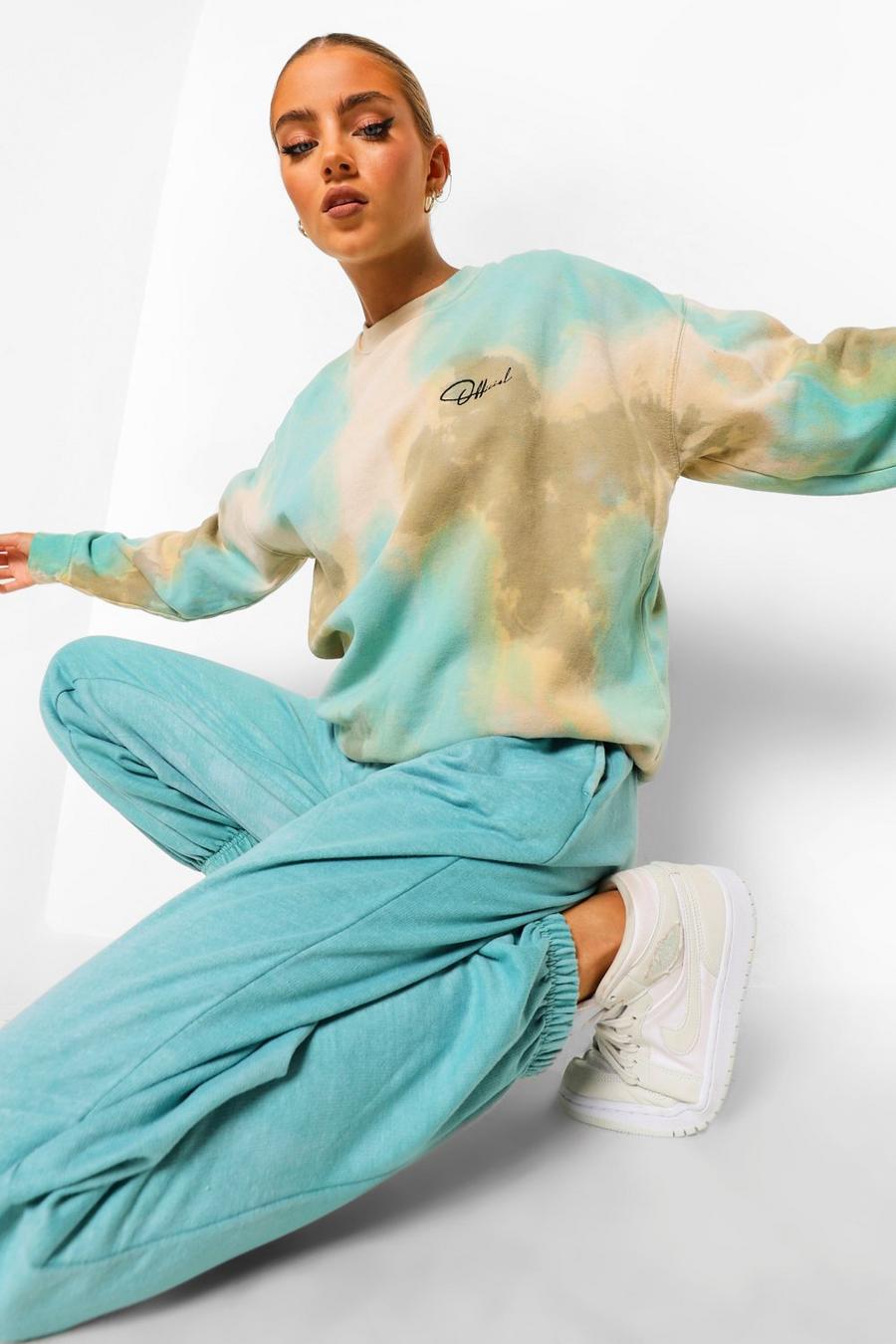 Blue Oversized Tie Dye Official Embroidered Sweatshirt image number 1