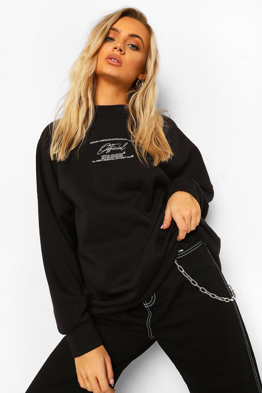Black "Official" Oversize sweatshirt med brodyr image number 1