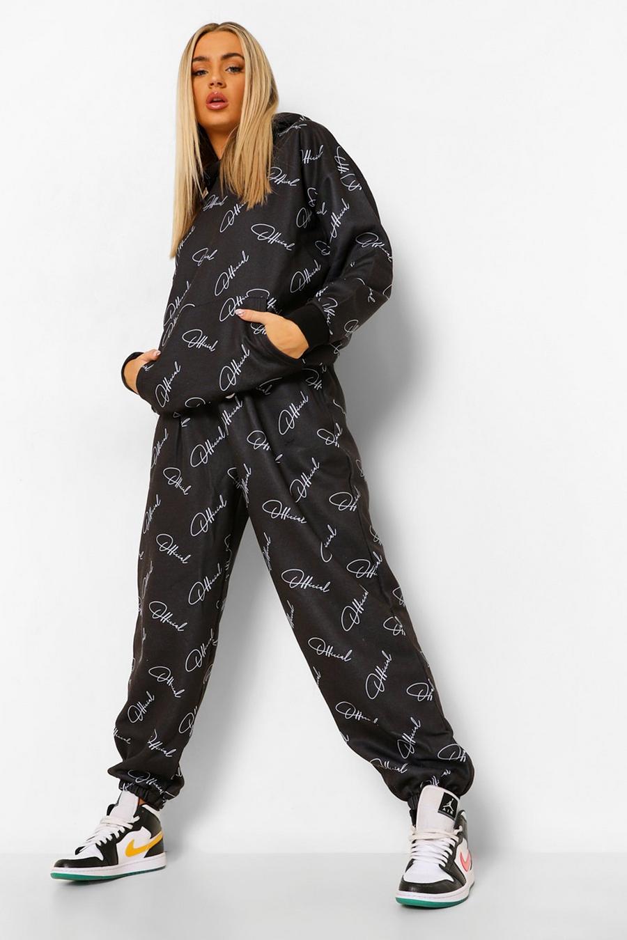 Black Official All Over Print Hooded Tracksuit image number 1