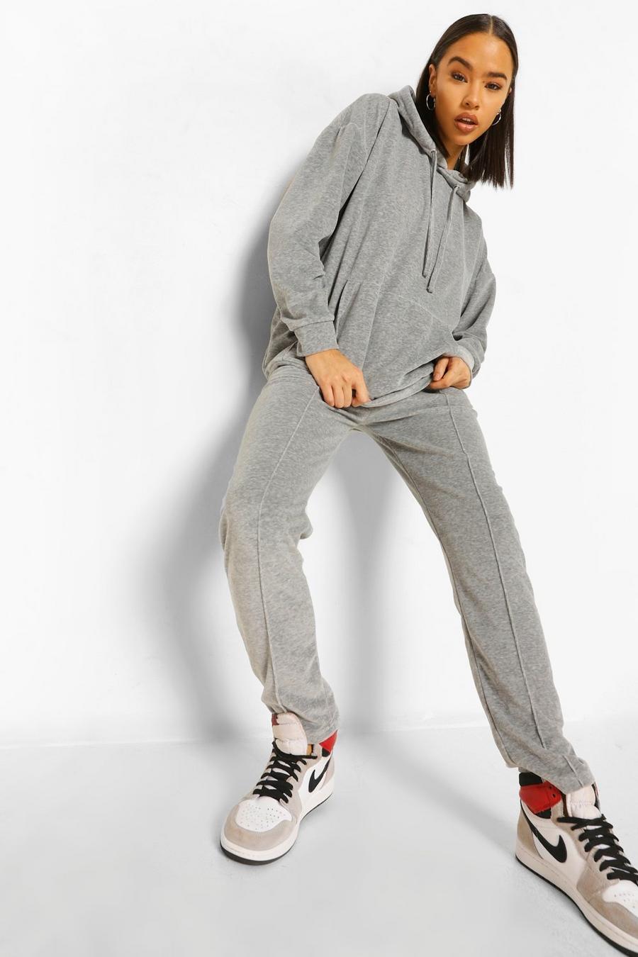 Grey Velour Hooded Tracksuit image number 1
