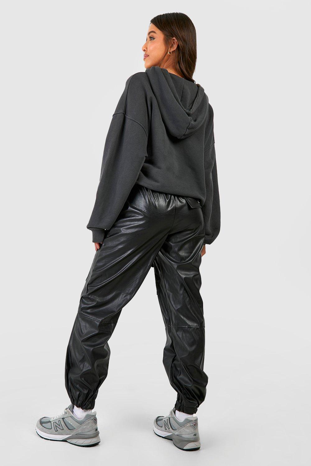 Black Faux Leather Cargo Jogger Pants – Hot Miami Styles