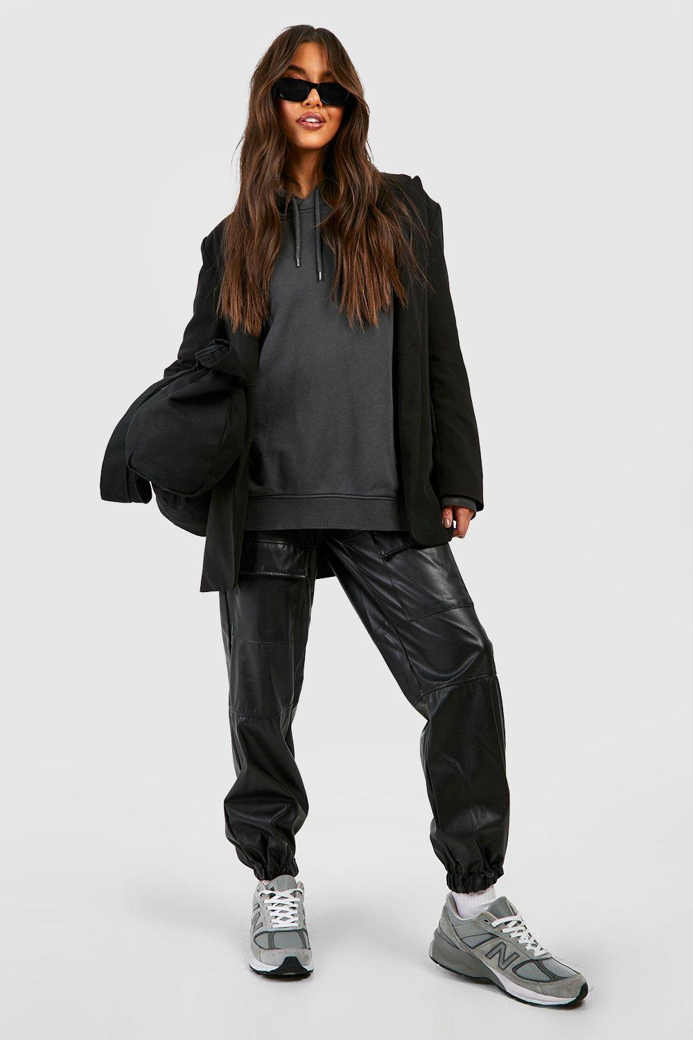 High Waisted Faux Leather Cargo Joggers