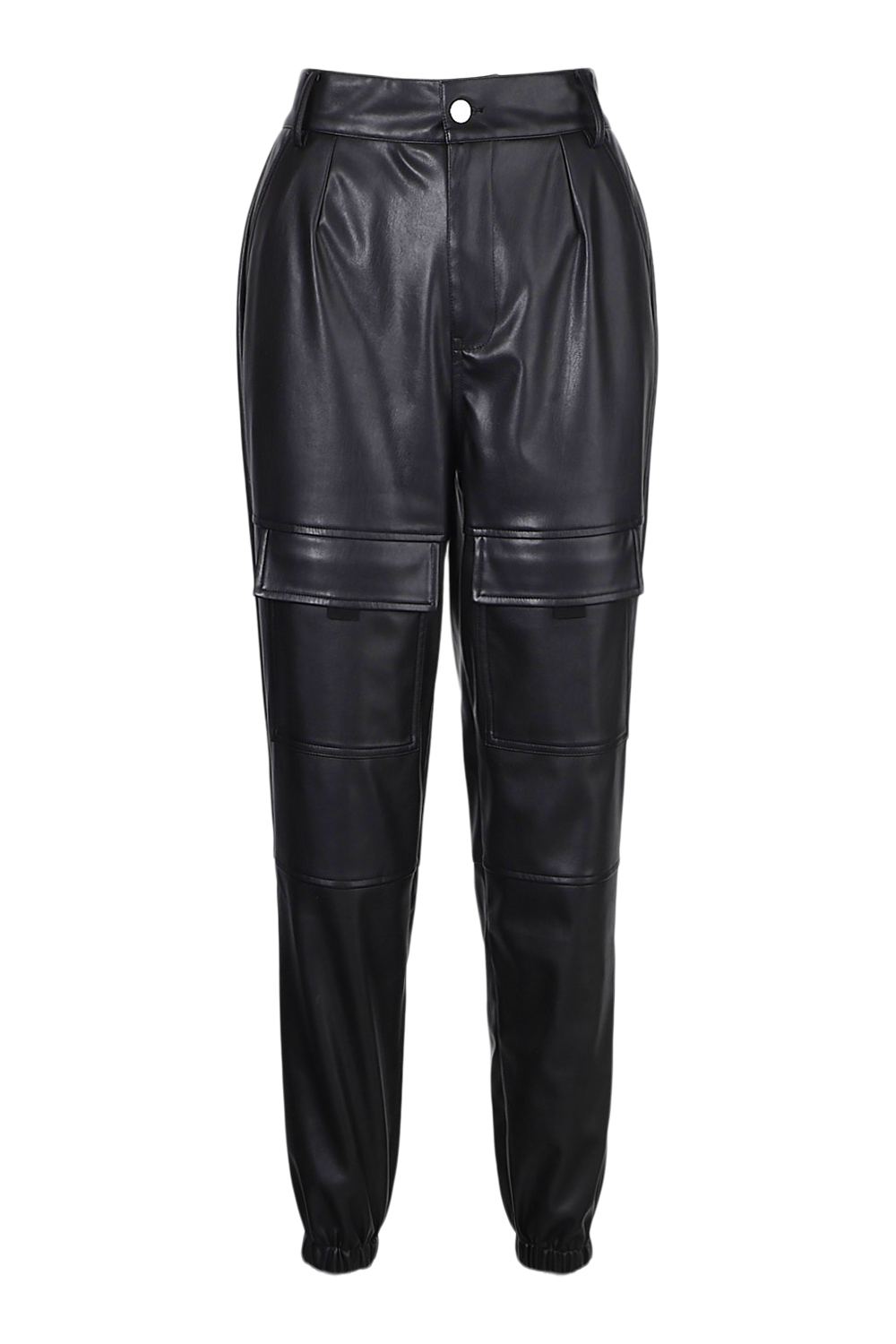 High Waisted Leather Look Cargo Track Pants