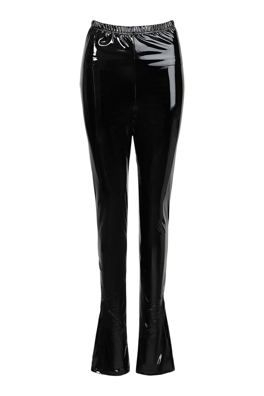 High Waist Vinyl Trousers - Black - Just $3