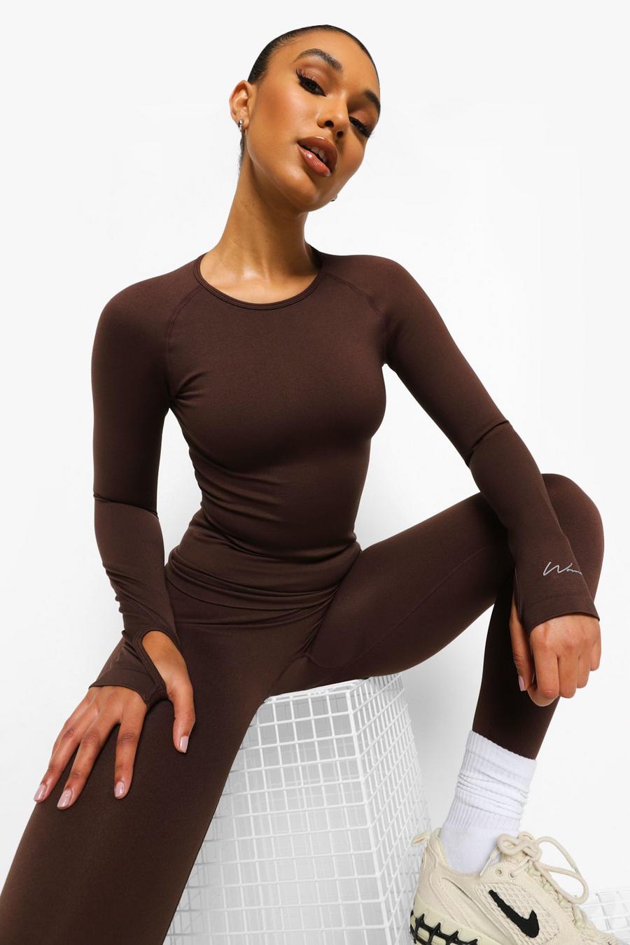 Chocolate Seamless Active Long Sleeve Top image number 1