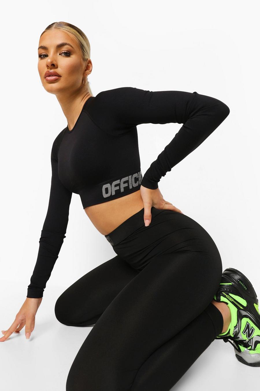 Black Seamless Long Sleeve Active Crop Top image number 1