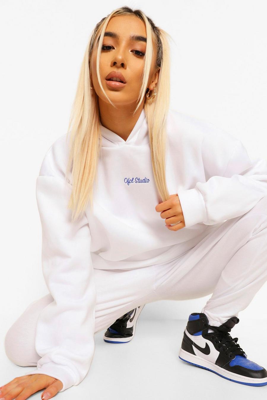 White Official Embroidered Oversized Hoodie image number 1