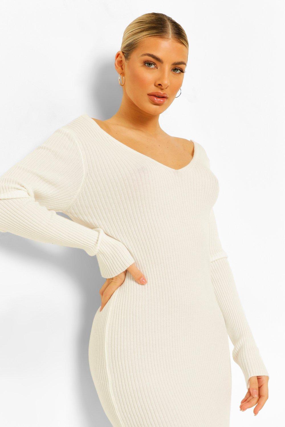 Off shoulder rib knitted midaxi online dress