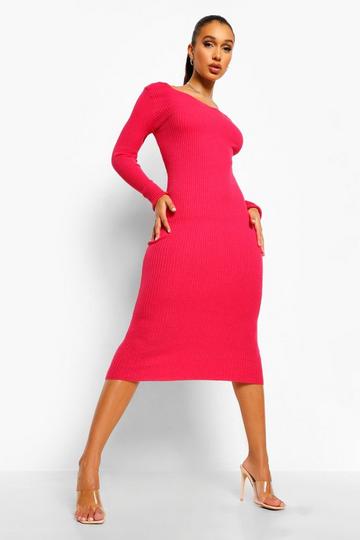 Pink Rib Knit Midi Dress