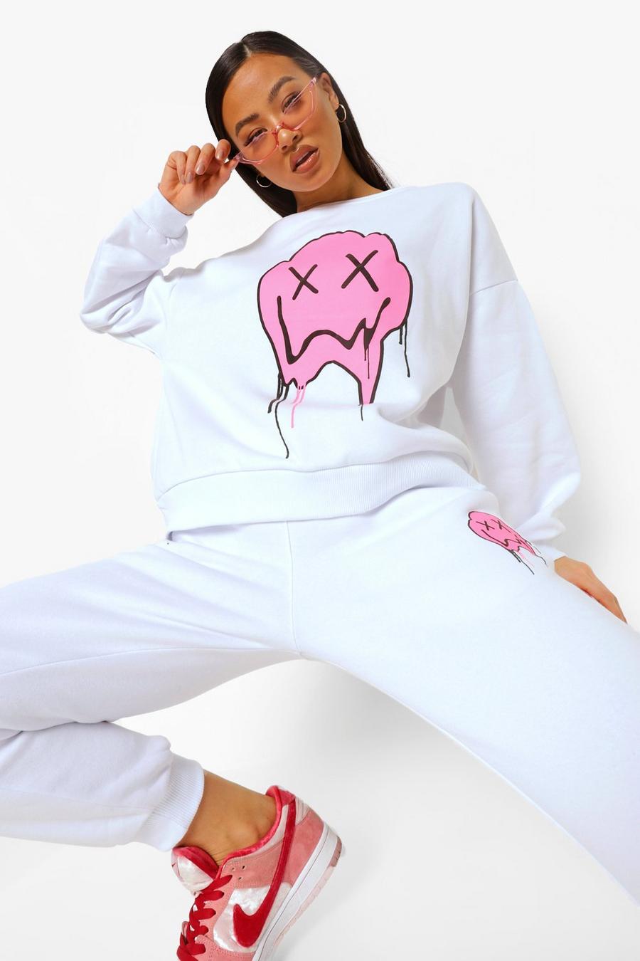 White Drip Face Sweater Tracksuit image number 1